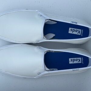 Keds White Faux Leather Slip-On Loafers